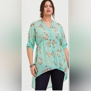 Torrid Mint Floral High-Low Blouse